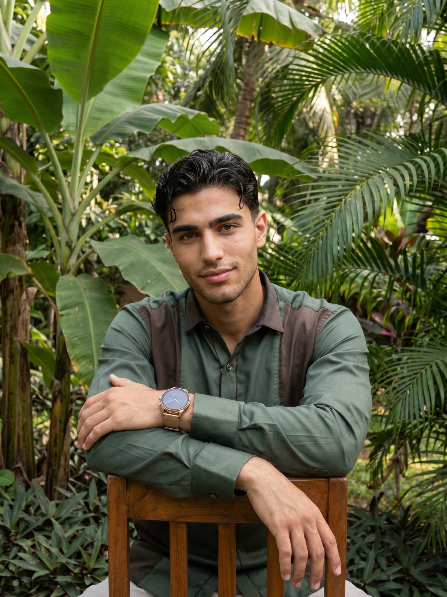 Bottle Green Designer Slim Fit Shirt For Men