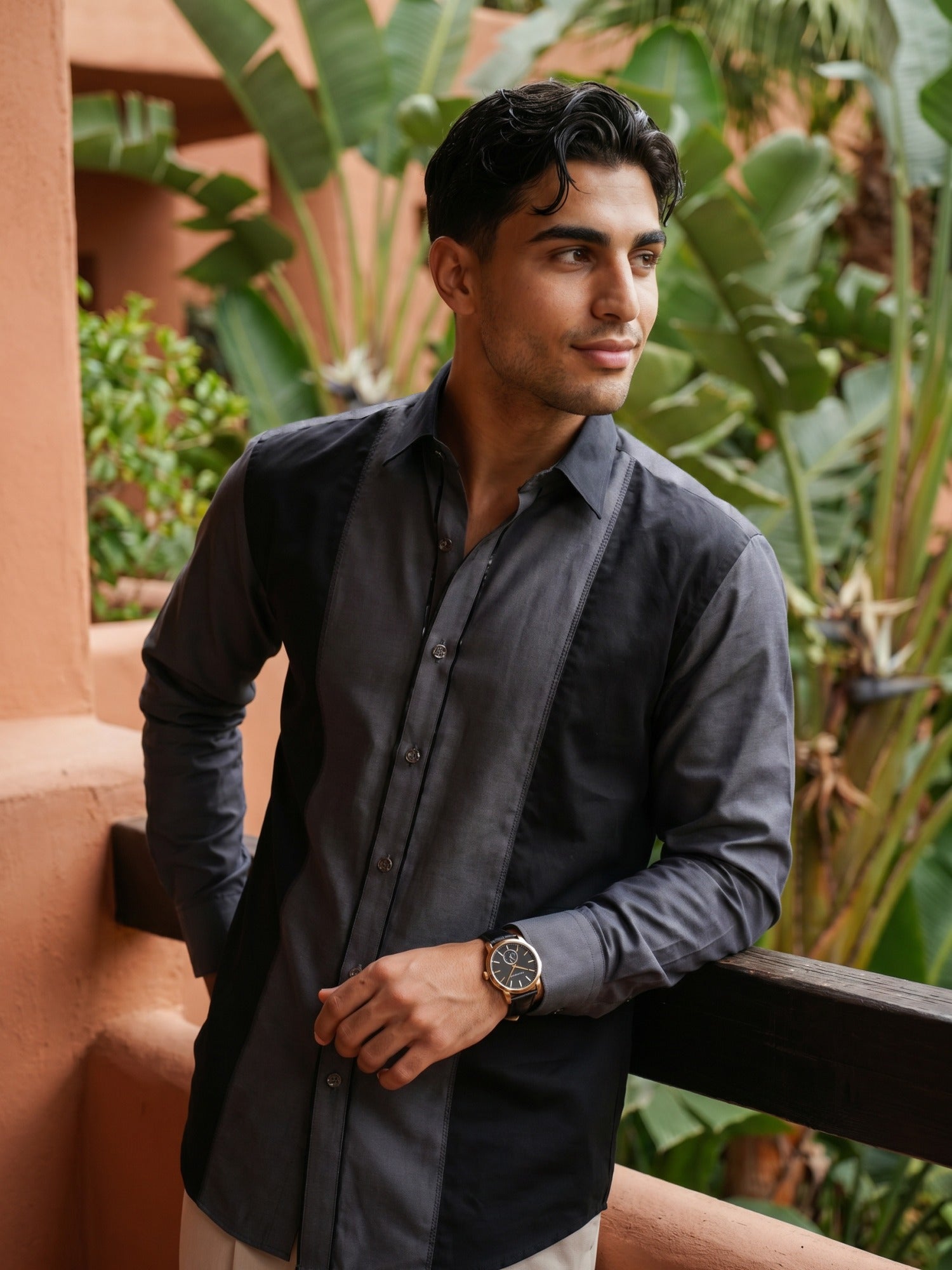 Dark Grey Designer Slim Fit Shirt For Men