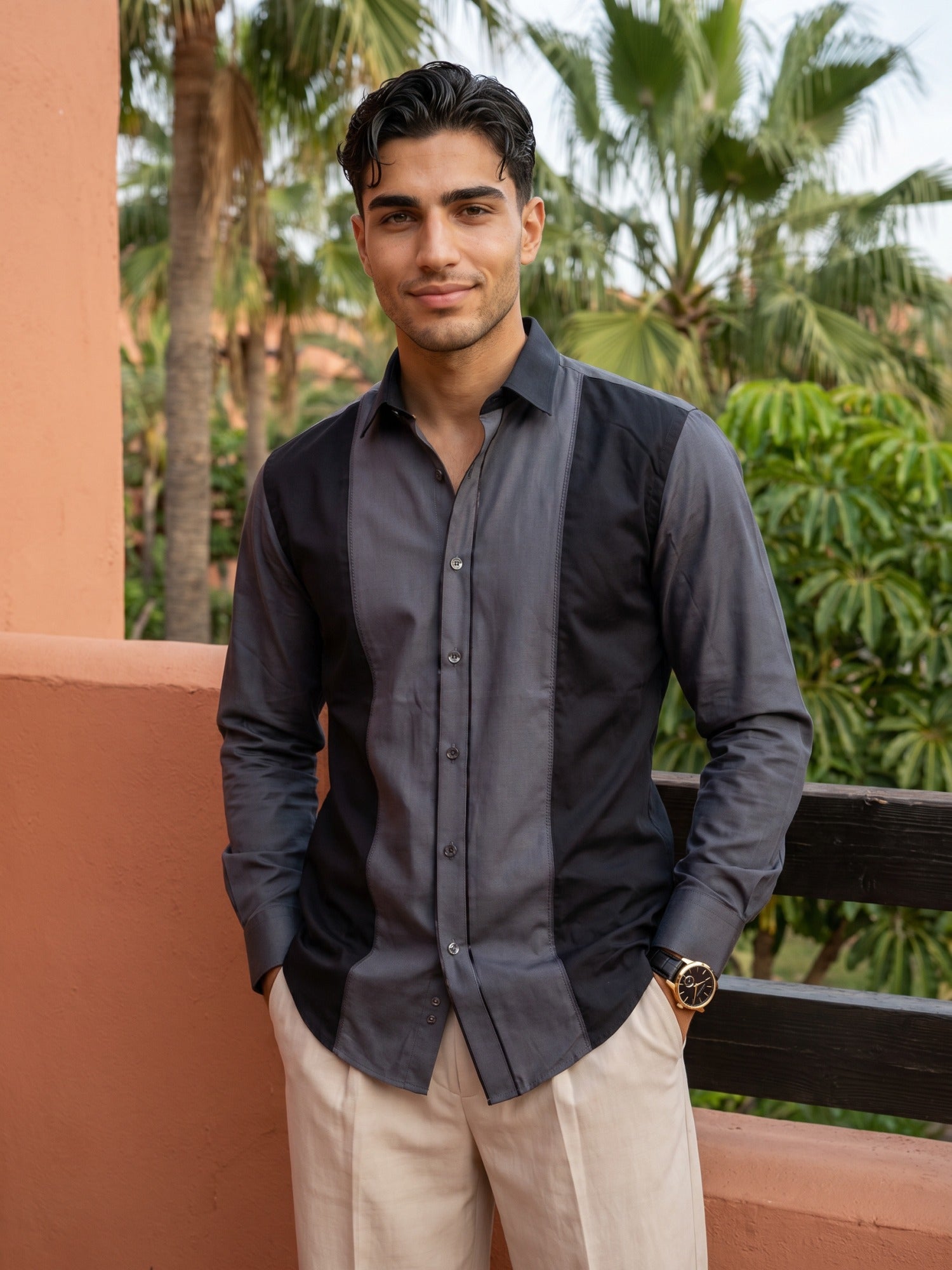 Dark Grey Designer Slim Fit Shirt For Men