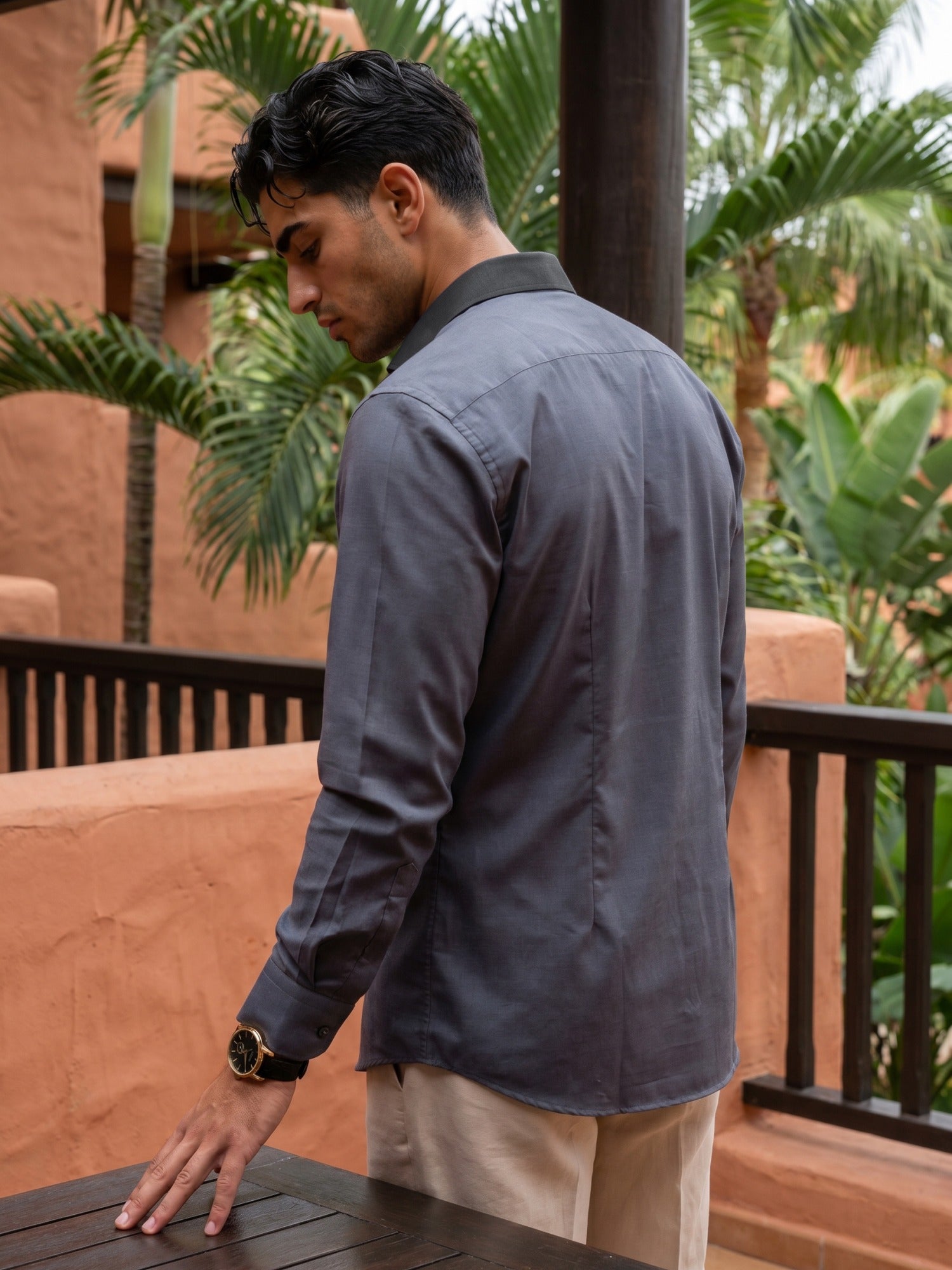 Dark Grey Designer Slim Fit Shirt For Men
