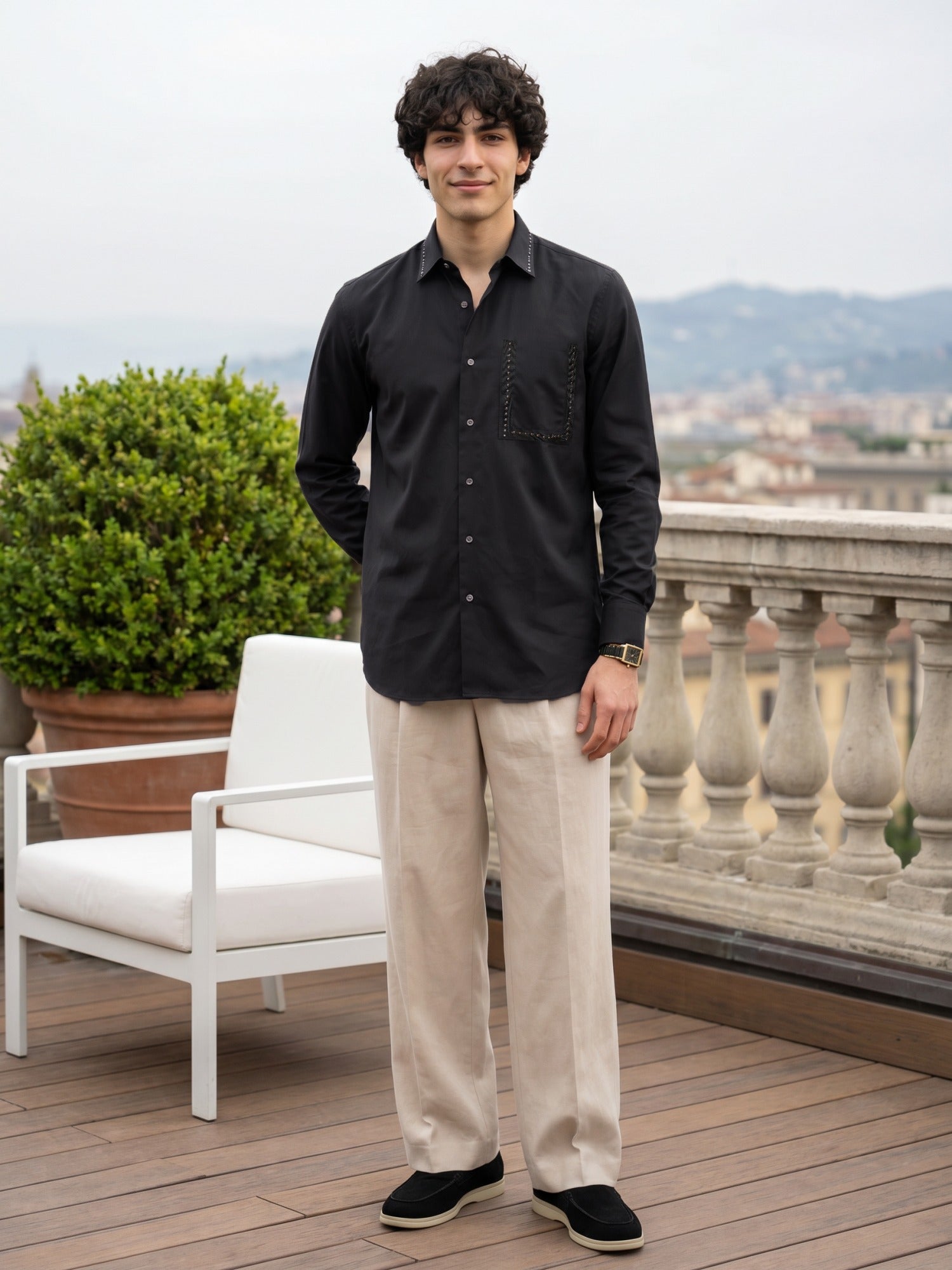 Black Designer Slim Fit Shirt For Men