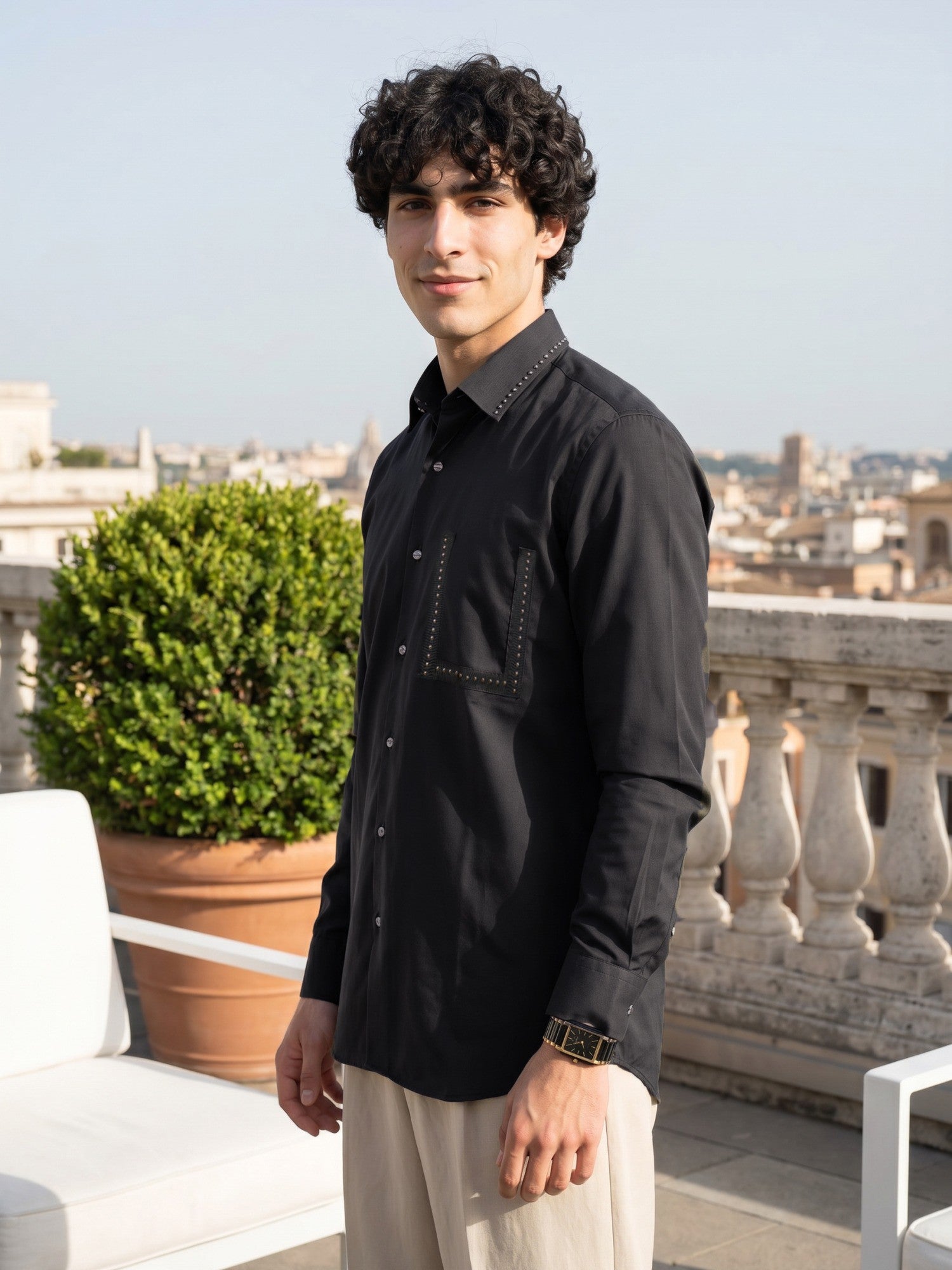 Black Designer Slim Fit Shirt For Men