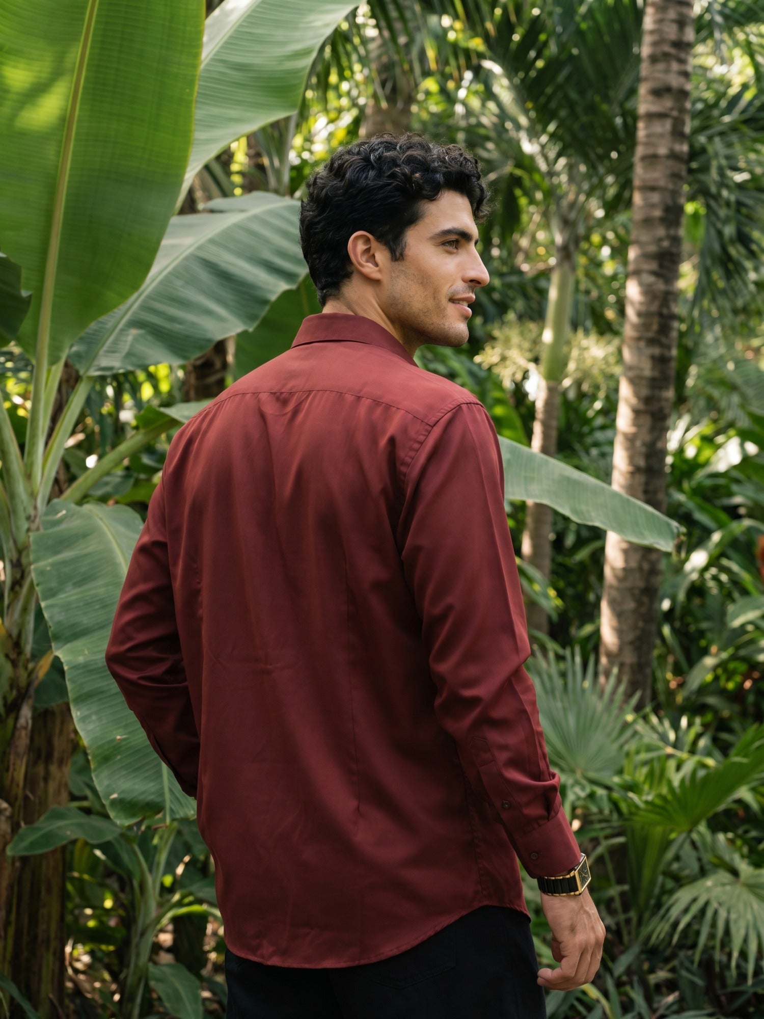 Wine Designer Slim Fit Shirt For Men