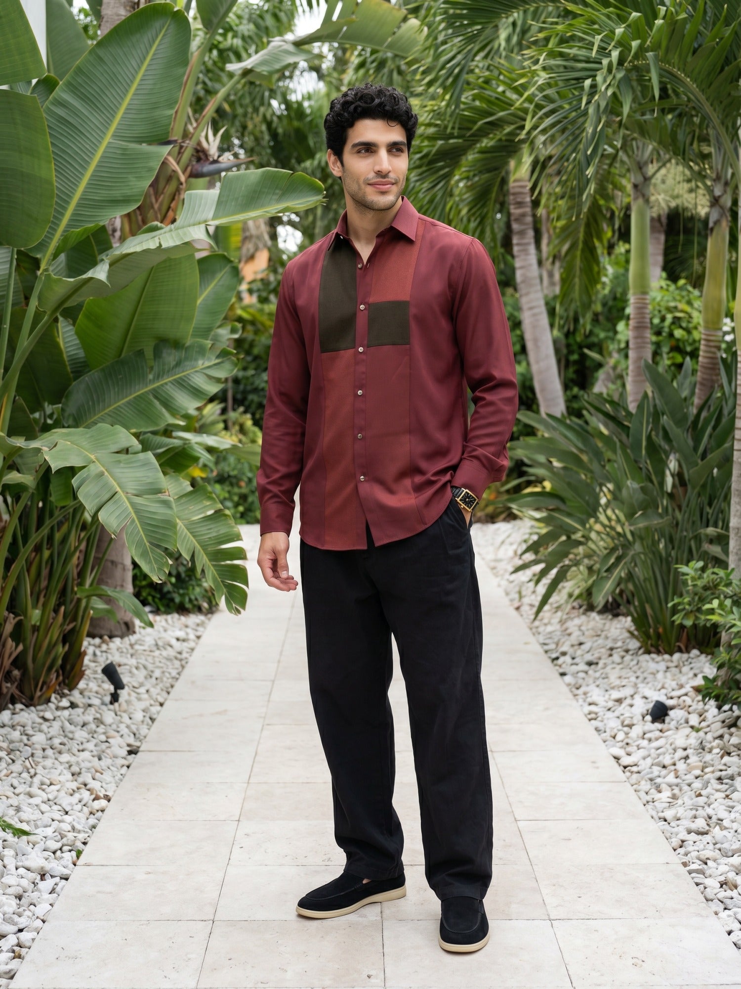 Wine Designer Slim Fit Shirt For Men