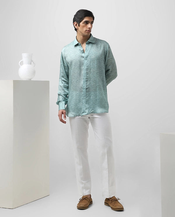 Rama Green Printed Full Sleeve Cupro Silk Men’s Slim Fit Shirt