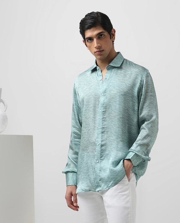 Rama Green Printed Full Sleeve Copper Silk Men’s Slim Fit Shirt