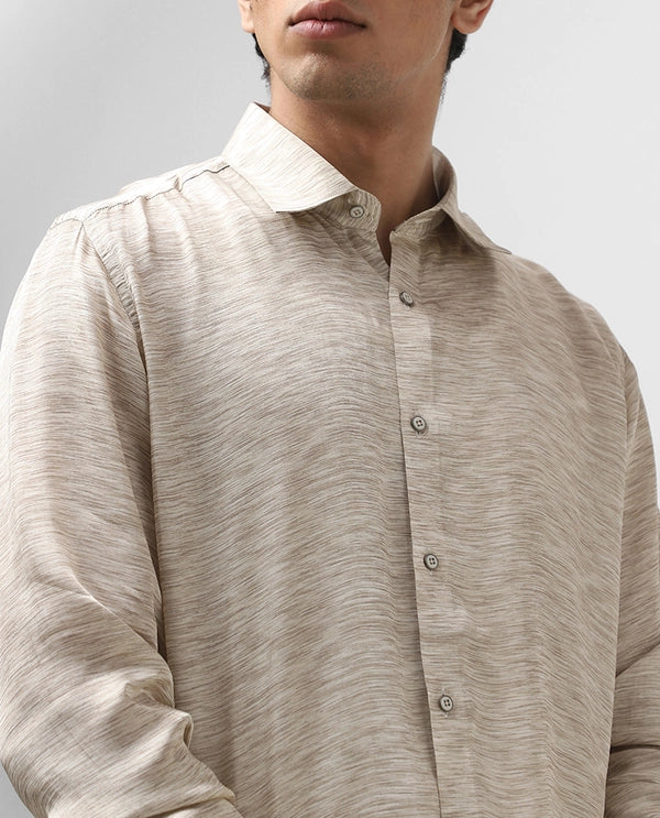 Beige Copper Silk Full Sleeve Men's Slim Fit Shirt