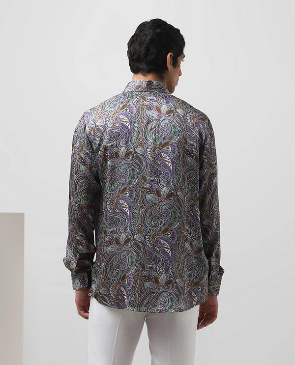 Multi Colored Cupro Silk Printed Full Sleeve Slim Fit Shirt