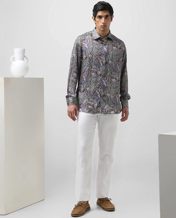 Multi Colored Cupro Silk Printed Full Sleeve Slim Fit Shirt