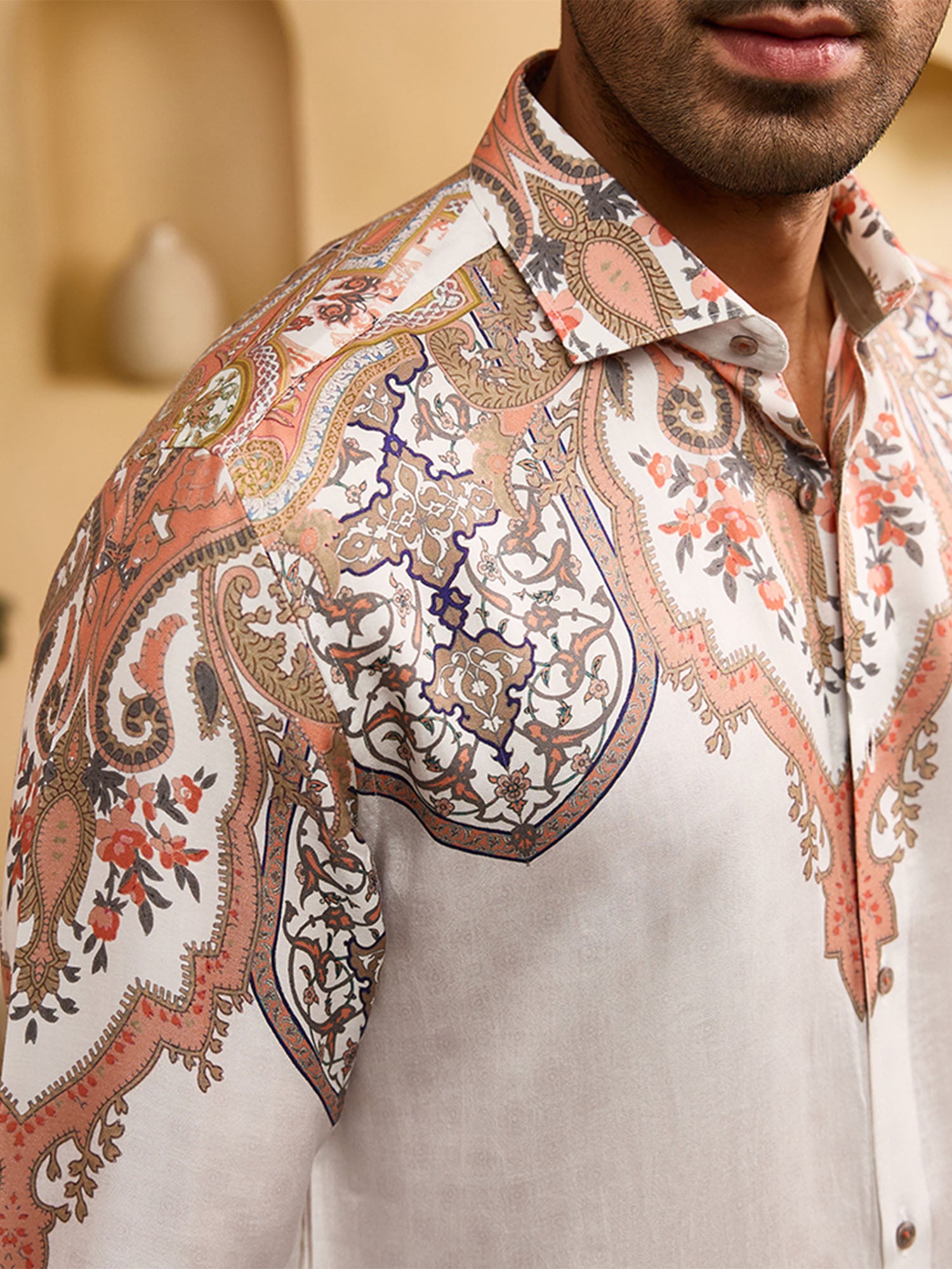 Off-White Floral Print Slim Fit Shirt