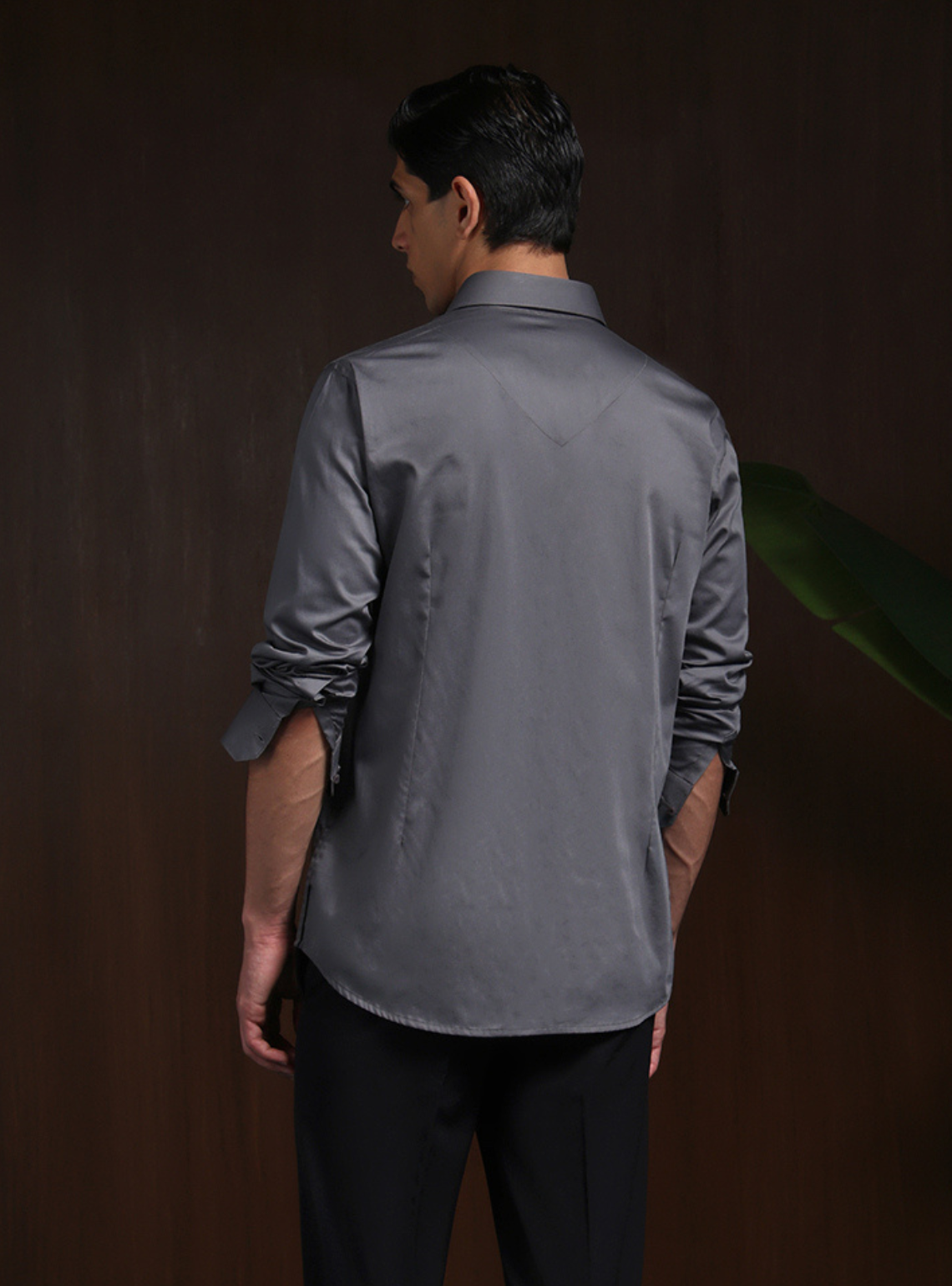 Dark Grey Slim Fit Cotton Shirt with Elegant Embroidery