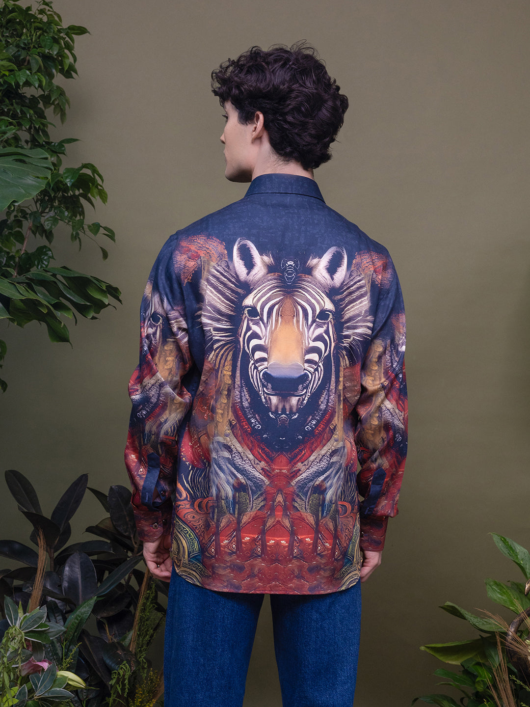 Navy Blue Zebra & Multi-Colour Abstract Print Full Sleeve Shirt