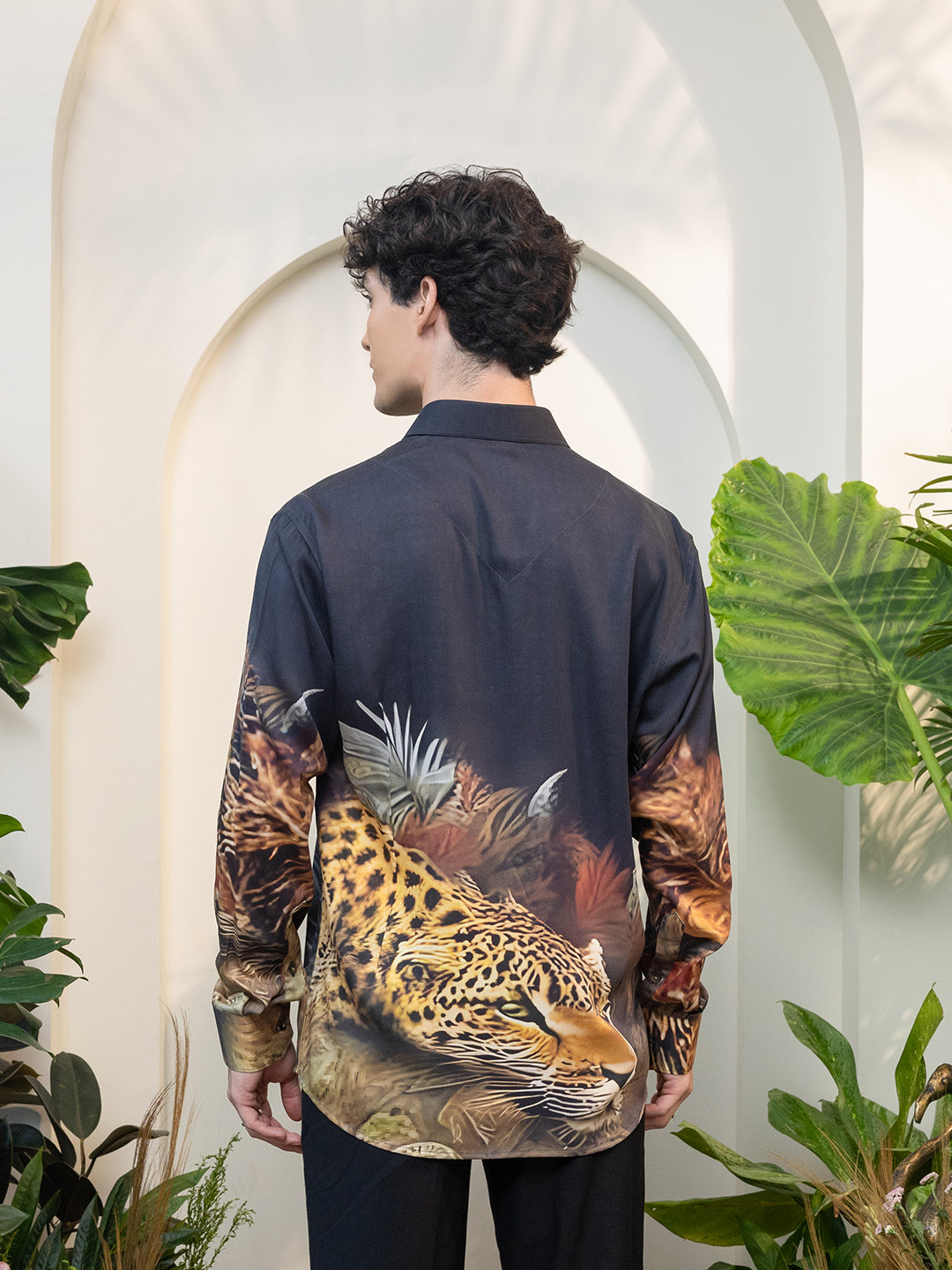 Navy Blue Jaguar & Jungle Print Full Sleeve Shirt