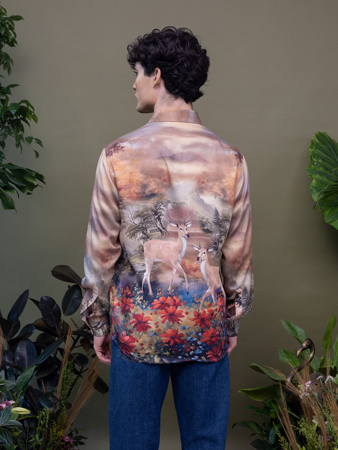 Multi-Colour Deer & Floral Landscape Full Sleeve Shirt